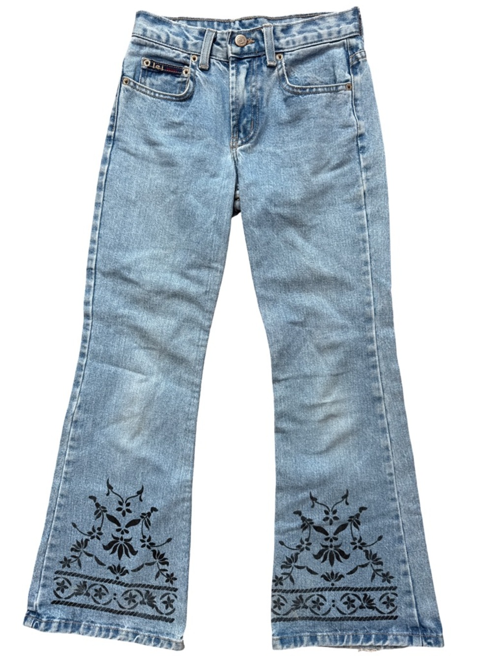 Vintage 90’s L.E.I. Girls Wide Leg Flare Jeans Floral Print Bottom Size 10‎ USA